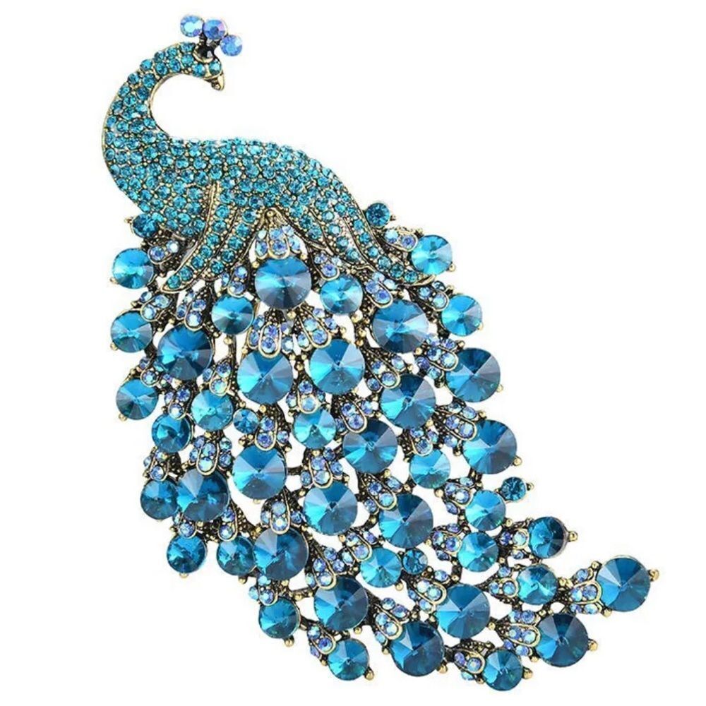 RHINESTONE PEACOCK BROOCH